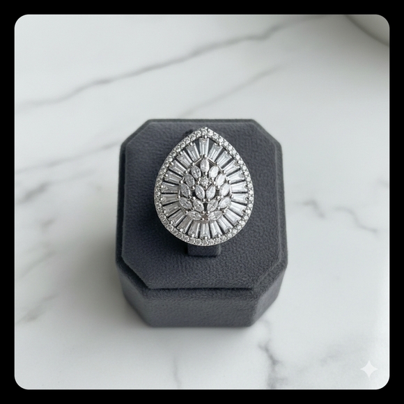 Elegant Silver Diamond Ring - Picture 2 of 5